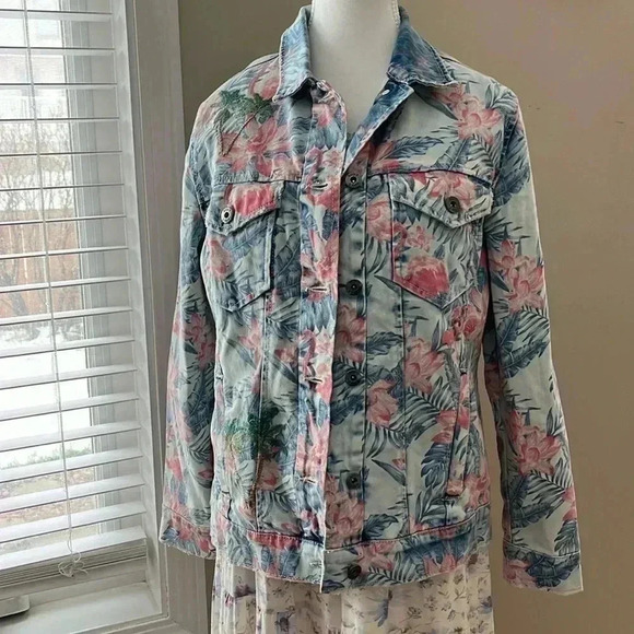 [S]Billy. T Tropical Floral  Embroidered Denim Jacket - Picture 1 of 16